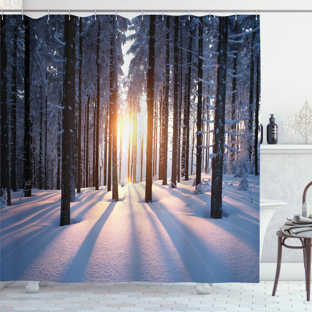 Winter White and Brown Sunset Shower Curtain