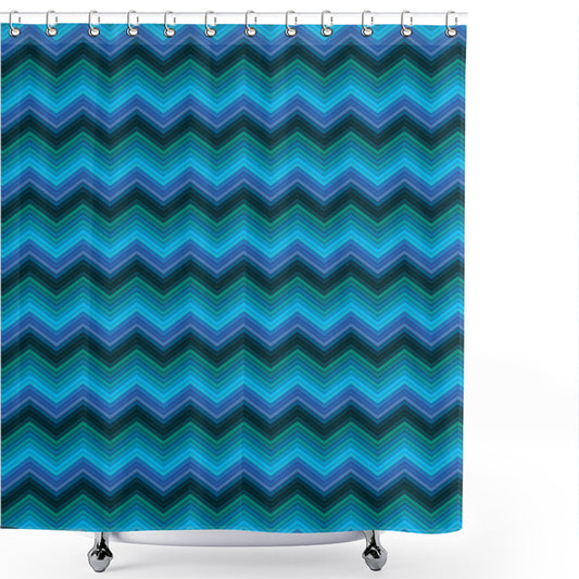 Chevron Aquatic Colors Teal and Multicolor Shower Curtain