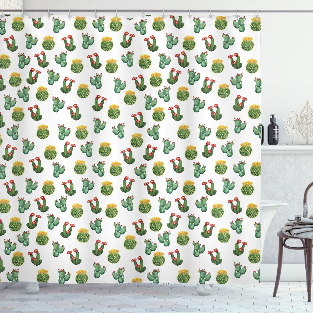 Yellow and Green Cactus and Succulent Plant Print Shower Curtain