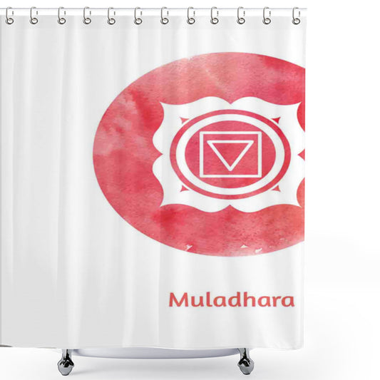 Watercolor Chakra Bath Curtain in White and Red