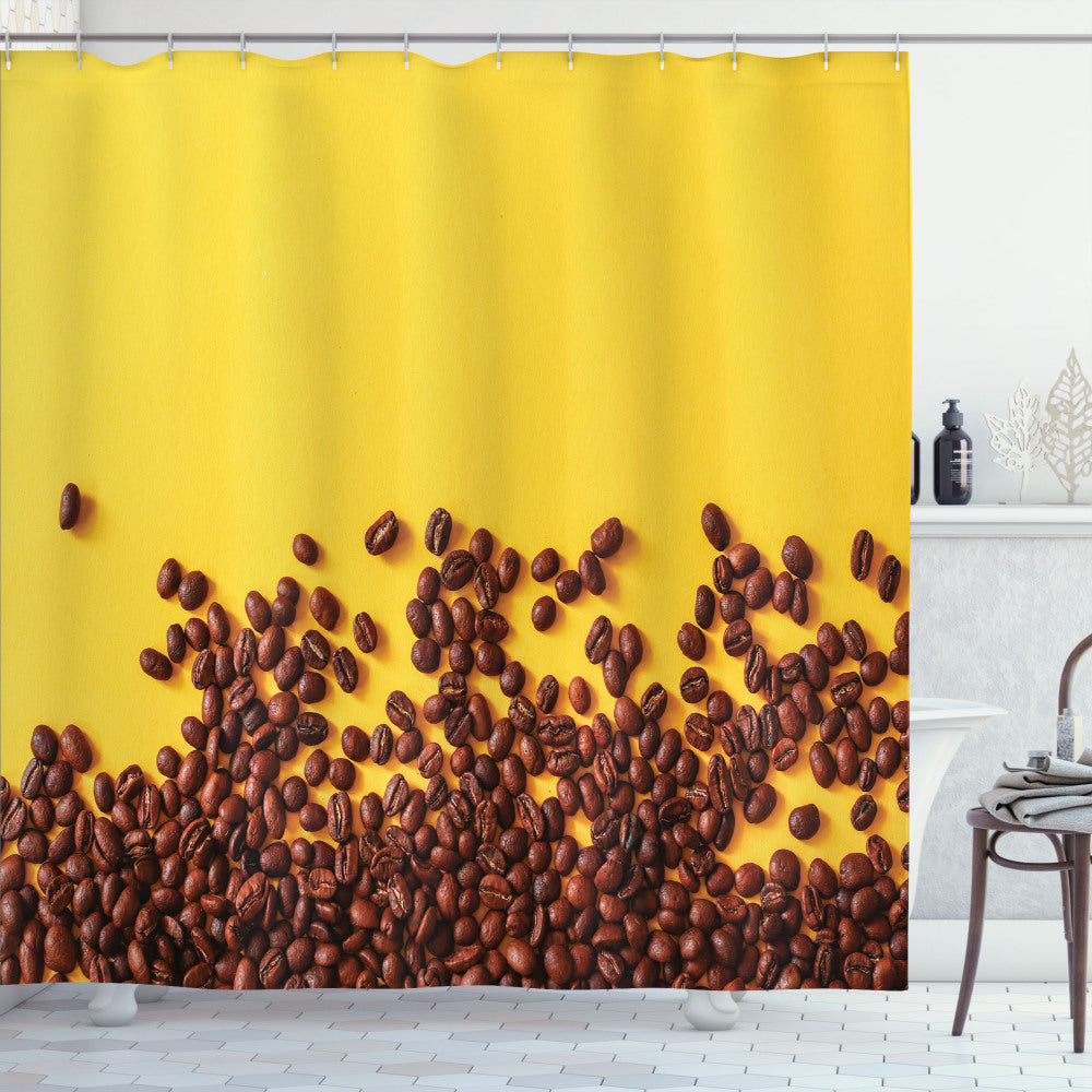 Coffee Beans Sprinkle: Natural Color Mustard and Red Brown Shower Curtain