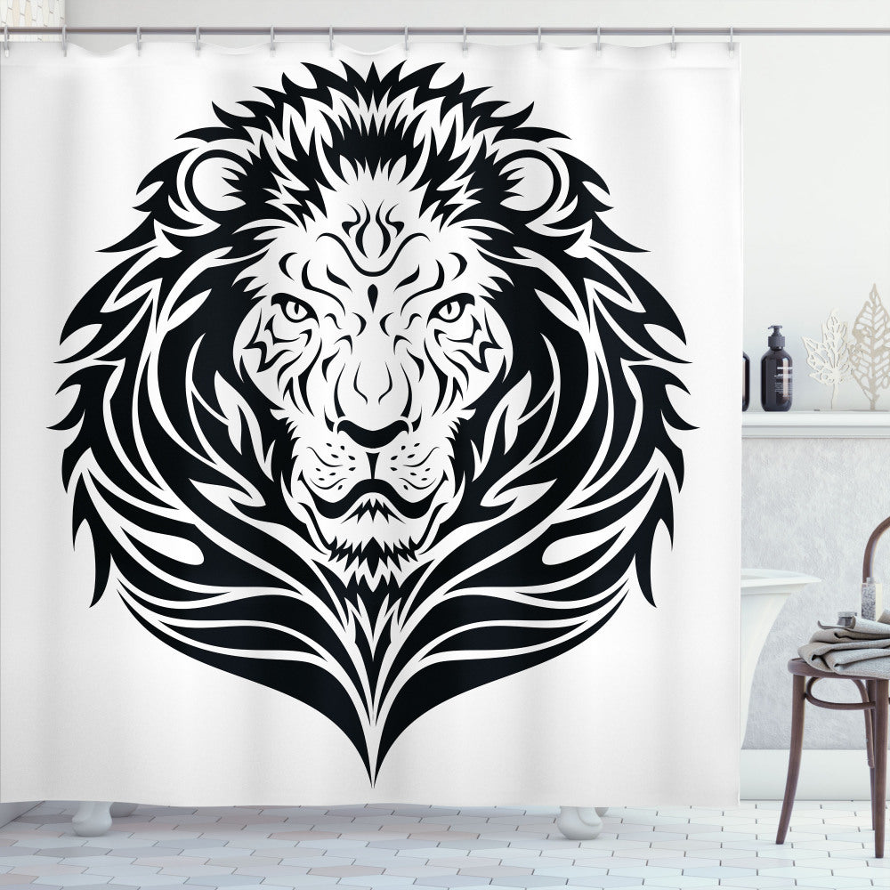 Black and White Lion Portrait Shower Curtain