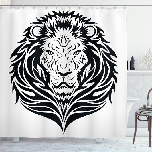 Black and White Lion Portrait Shower Curtain