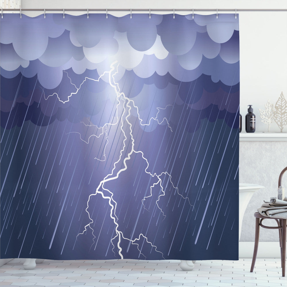 Thunderstorm Dark Clouds Night Sky Blue Shower Curtain - Enhancing Your Bathroom with Key Elements