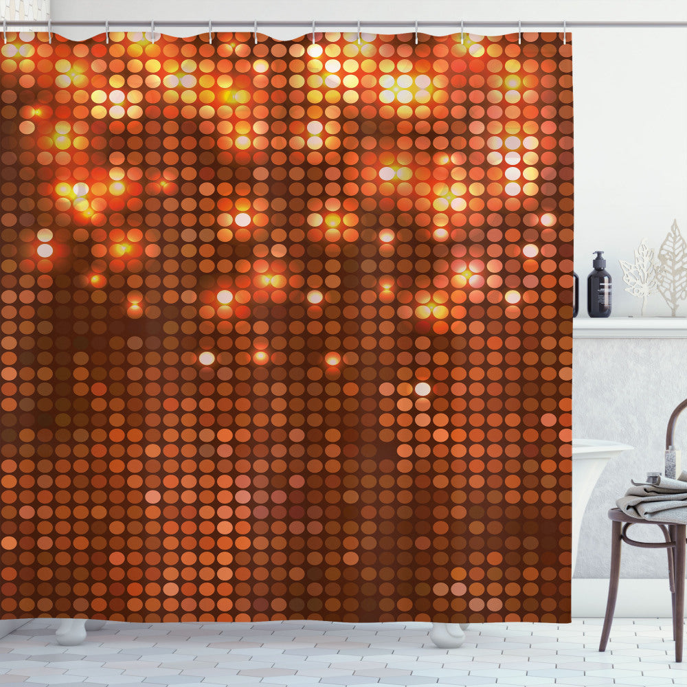 Abstract Vivid Dots Mosaic Shower Curtain in Dark Orange, Orange, and Yellow Colors