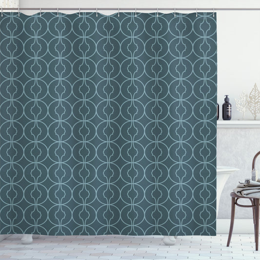 Antique, Petrol Blue, and Sky Blue Orient Circles Corners Shower Curtain