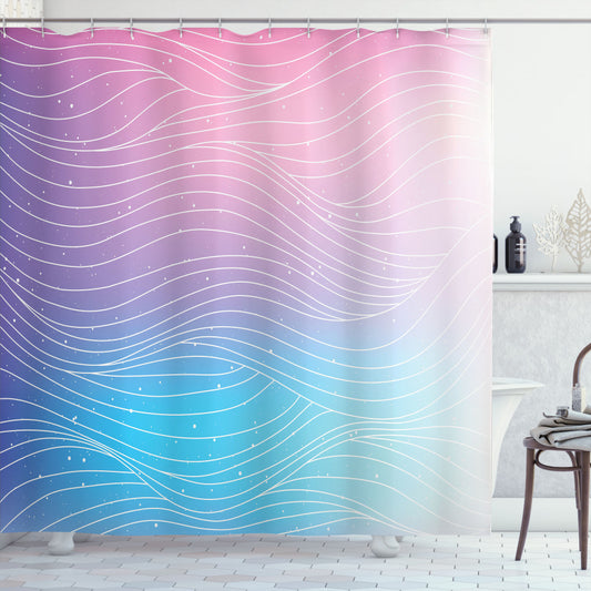 Abstract Nebula Sky Ombre Effect Shower Curtain in Pale Pink, Pale Blue, and Violet