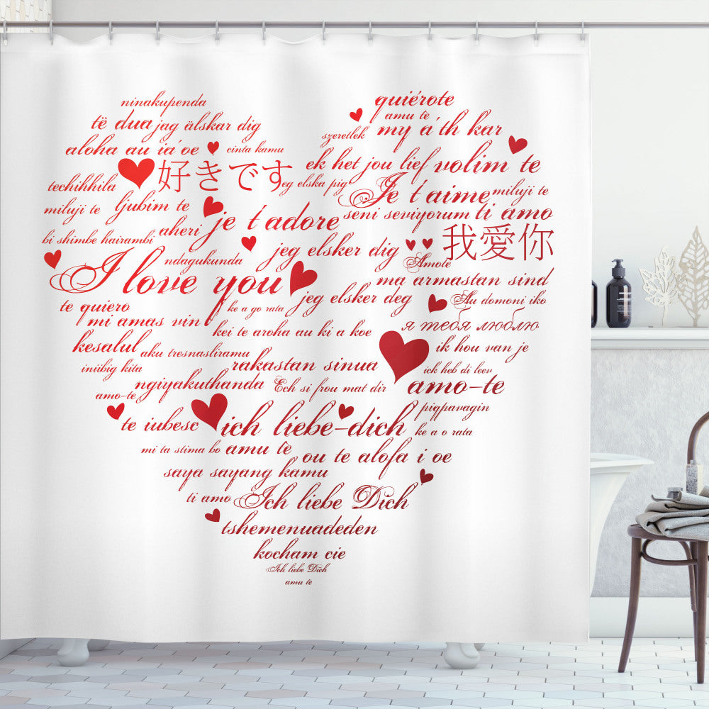 Universal Love Words: I Love You, in White and Red - Shower Curtain