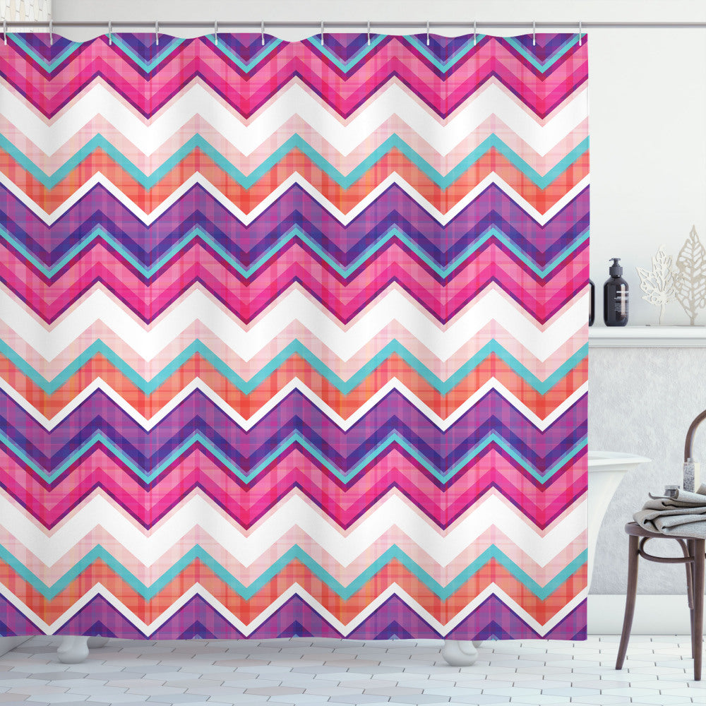 Vibrant Chevron Multicolor Groovy Art Shower Curtain