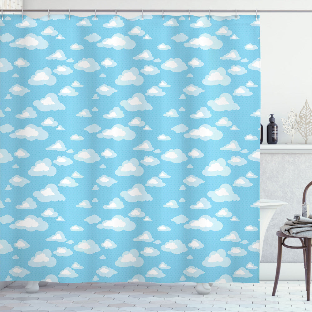 Blue and White Cartoon Sky Clouds Shower Curtain