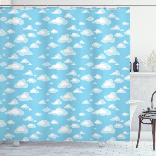 Blue and White Cartoon Sky Clouds Shower Curtain