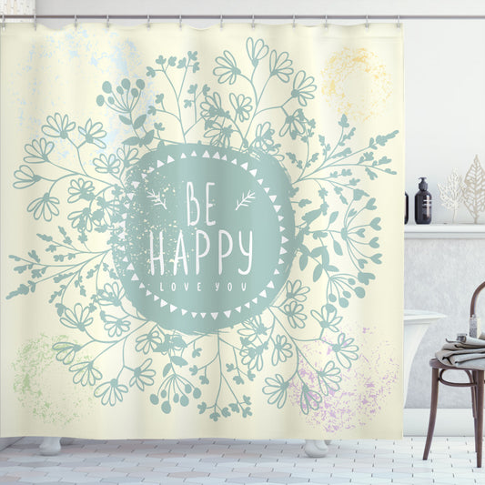 Be Happy with a Multicolor Doodle Wreath Shower Curtain