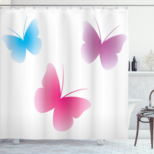 Animal-Inspired Wings Life Theme Bath Curtain Featuring Dried Rose, Pink, and Blue Hues