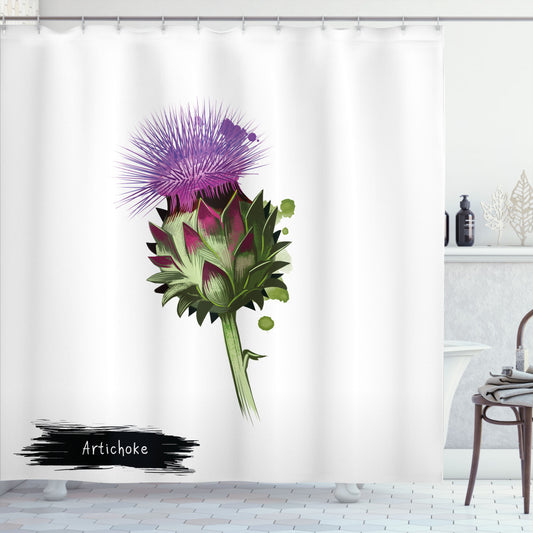 Artichoke Blooming Botanic Food: Fern Green and Violet Shower Curtain