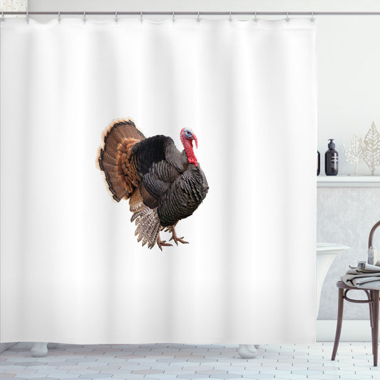 Turkey Farm Animal Portrait: Black, Brown, and Coral Turkey Design Shower Curtain