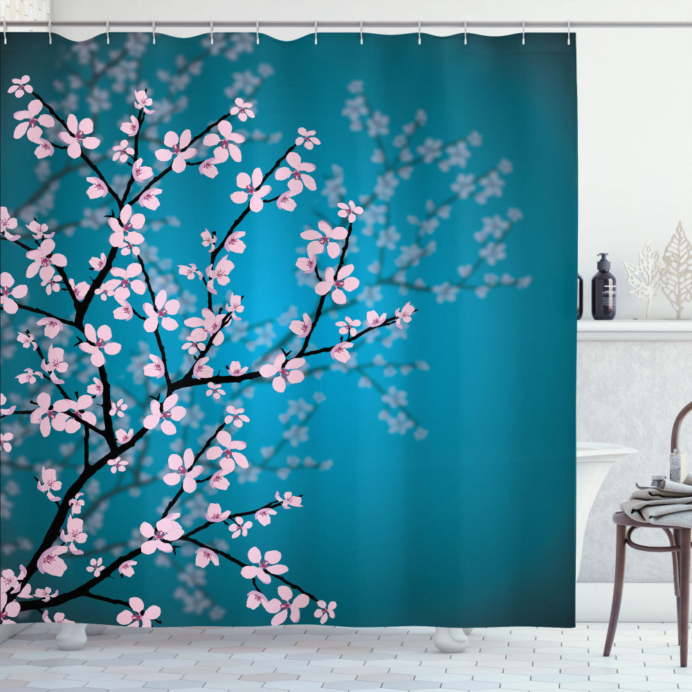 Teal, Pink, and Ombre Spring Sakura Shower Curtain: A Stunning Blend of Colors