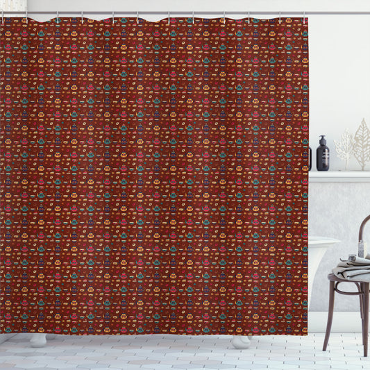 British Tea Ceremony Art Inspired Redbrown Multicolor Tea Party Shower Curtain