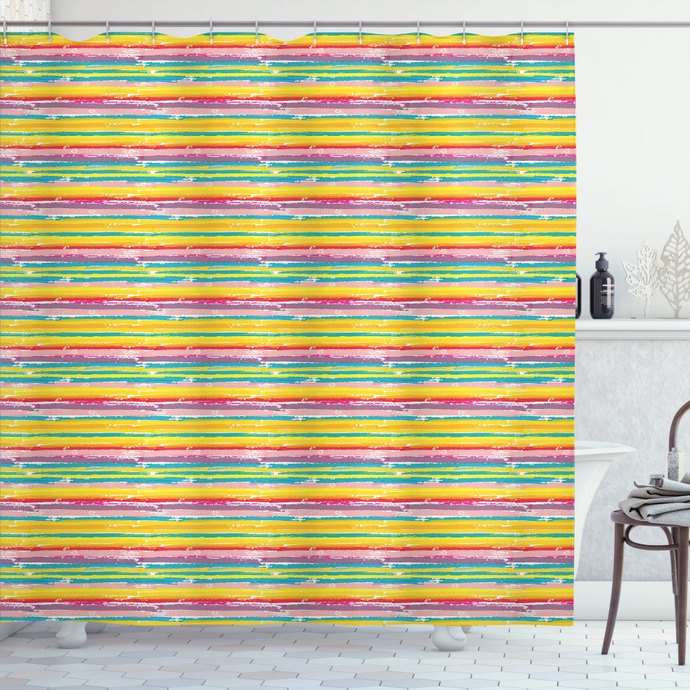 Vibrant Brush Marks Design: A Multicolor Paradisal Shower Curtain