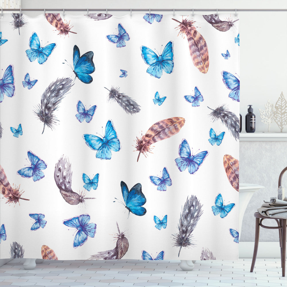 White, Grey, and Blue Butterfly Feathers Shower Curtain - Enhancing Your Bathroom Decor