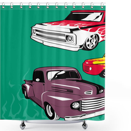 Vintage Pickups Flatbed Truck in Multicolor Design - Shower Curtain