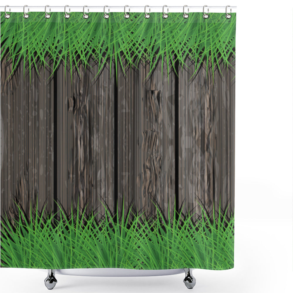 Wooden Planks Shower Curtain in Green and Brown Umber Color Scheme