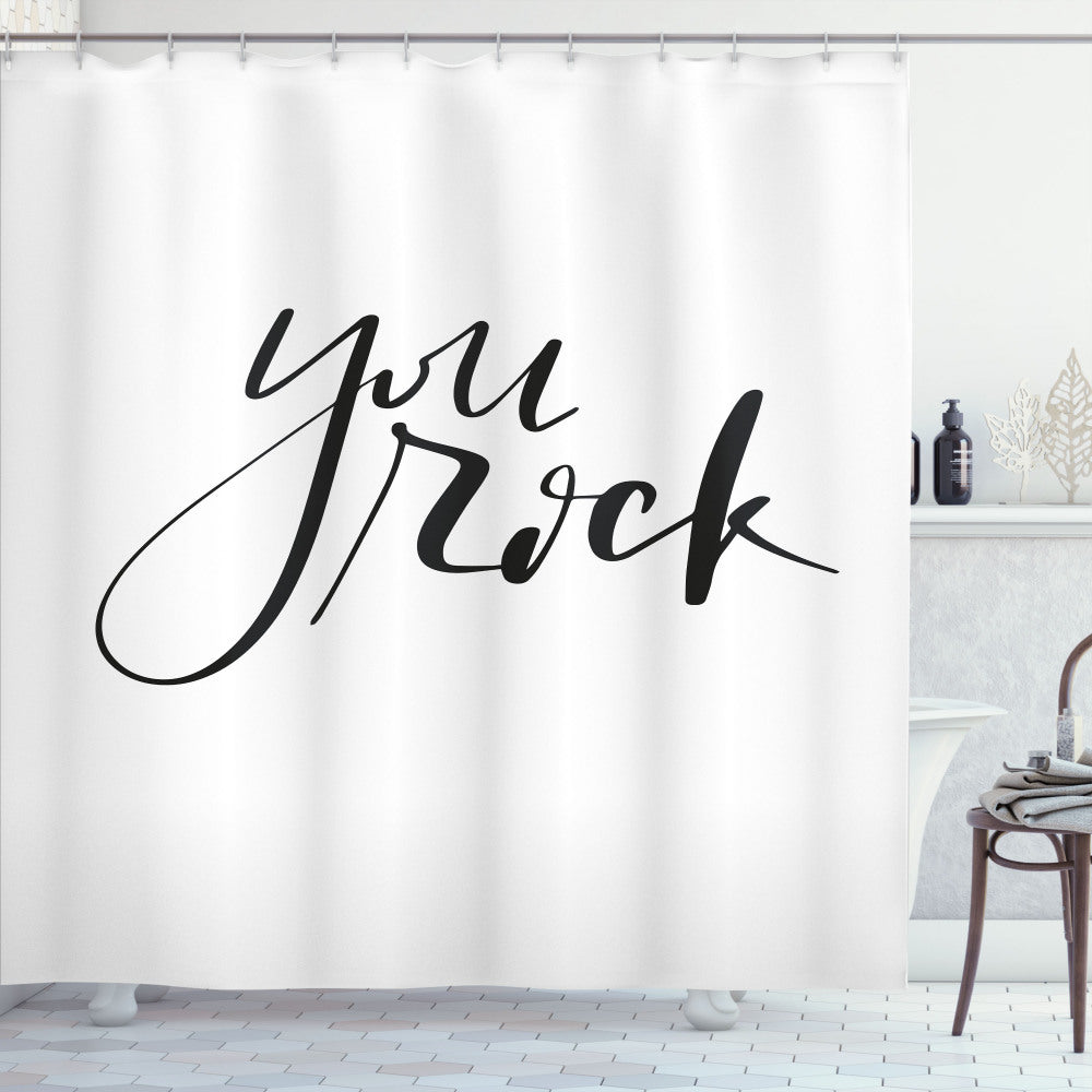 You Rock in Monochrome Cursive: Charcoal Grey and White Shower Curtain