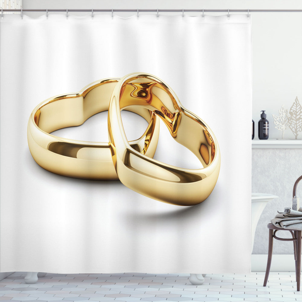 White and Beige Heart Shaped Rings Engagement Party Shower Curtain