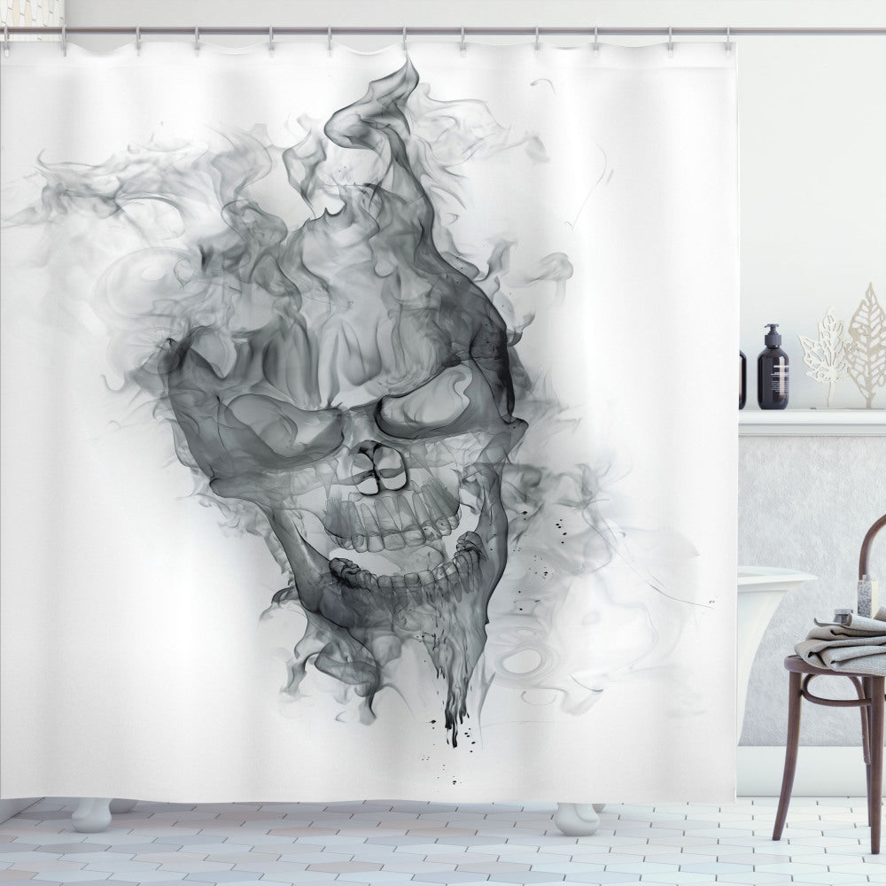 White and Grey Skull Grungy Art Smoky Shower Curtain