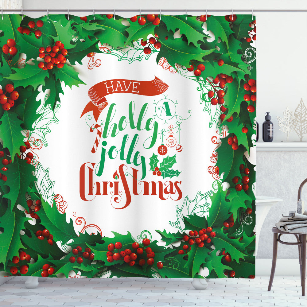 Christmas Berries Frame: White, Green, and Red Shower Curtain