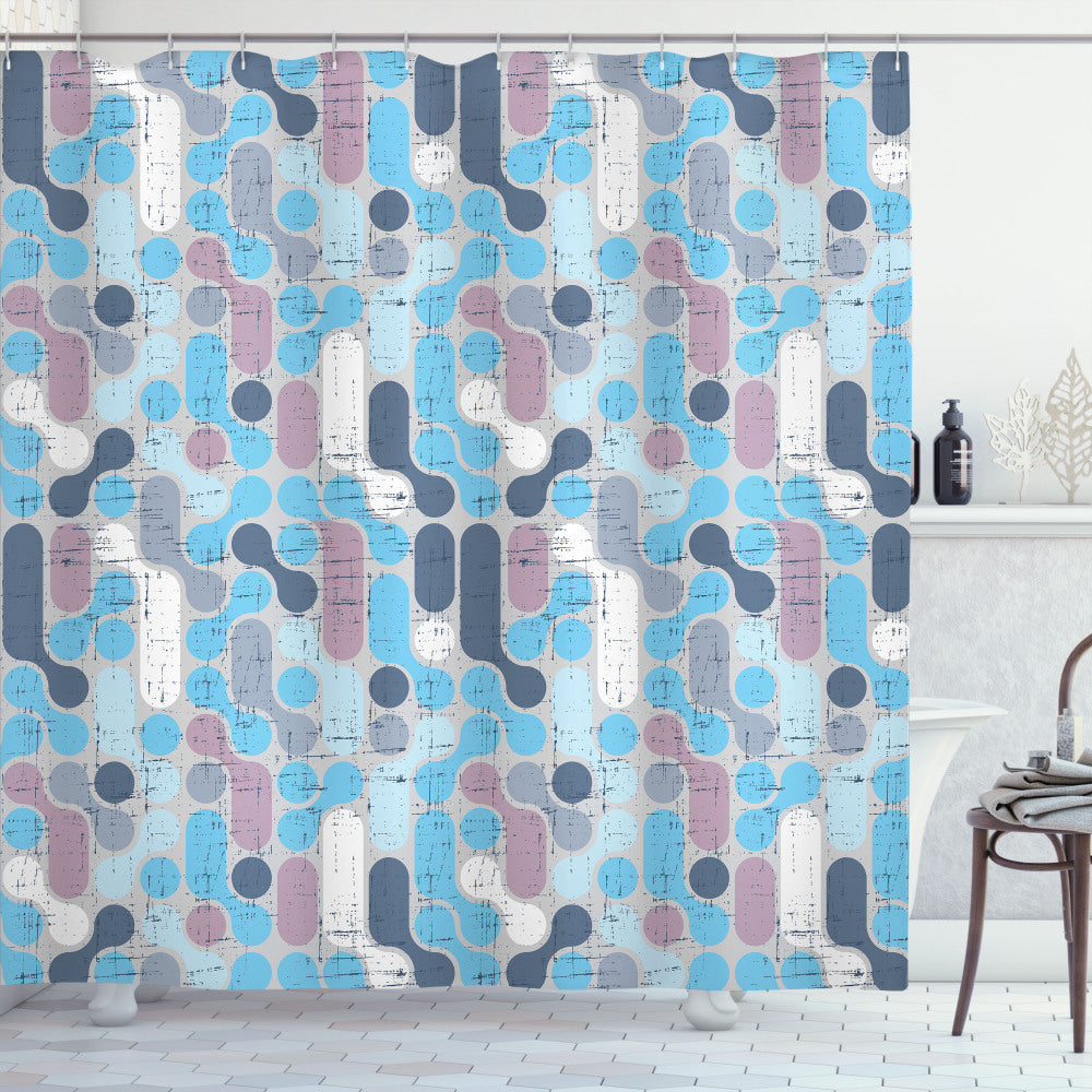 Abstract Grunge Retro Rounds in Pale Sky Blue and Mauve Shower Curtain