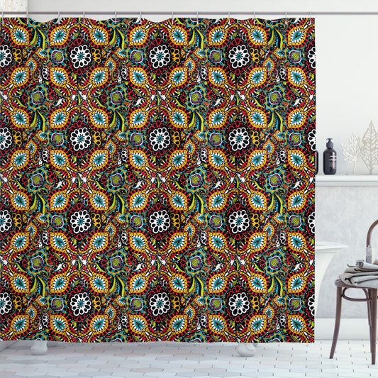 Traditional Folklore Inspired Multicolor Shower Curtain