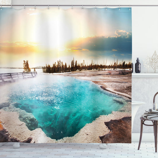 Yellowstone Turquoise Bath Curtain: A Park Earth-Inspired Product