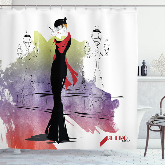 Vintage Multicolor Fashion Lady on Street Shower Curtain