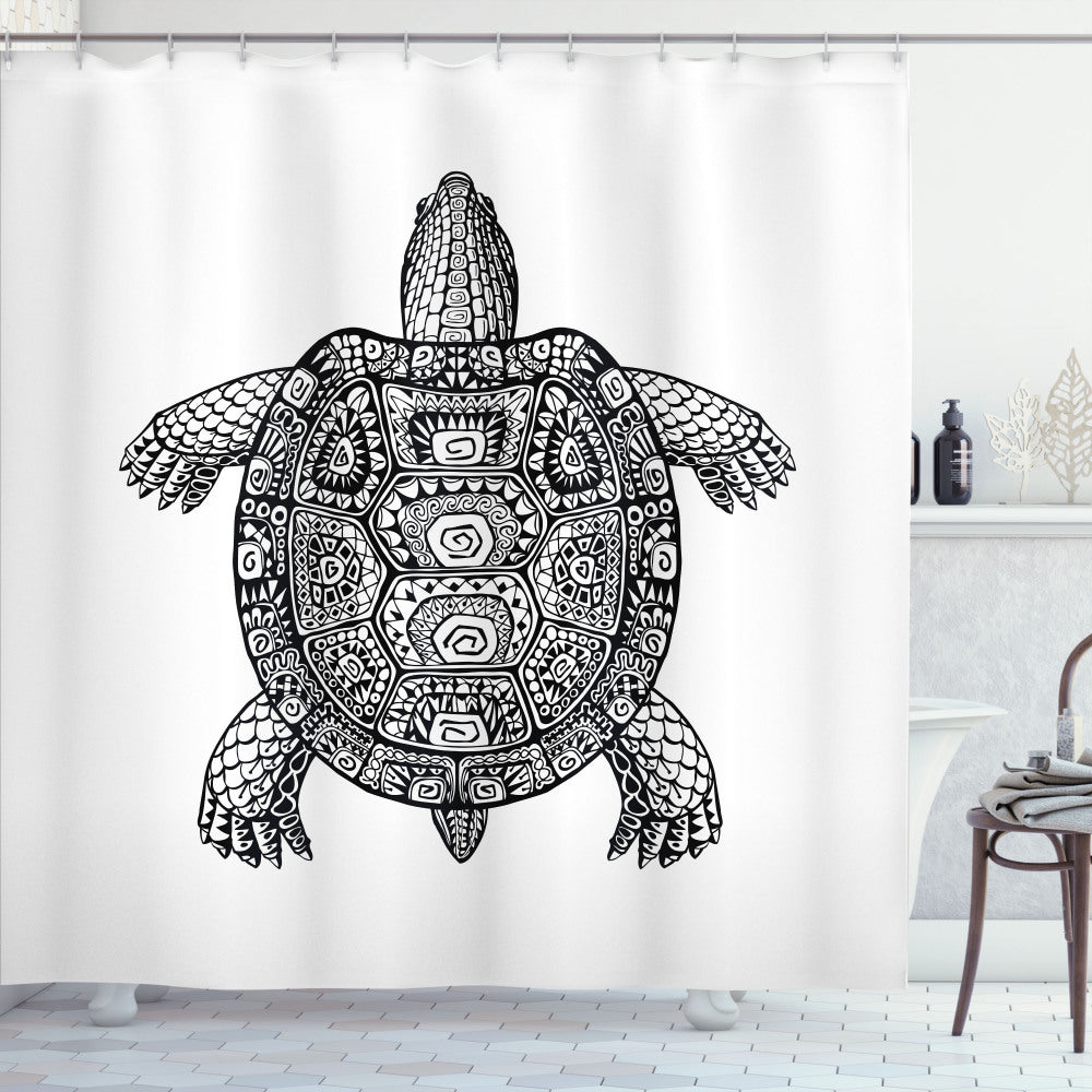 Black and White Turtle Tribal Art Shower Curtain