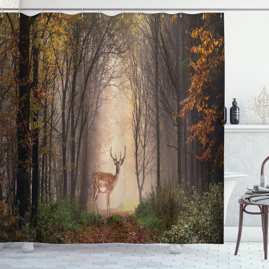 Wildlife Encounter: Vibrant Multicolor Deer Forest Shower Curtain