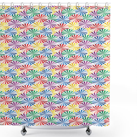 Abstract Spherical Retro Lines: Multicolor Shower Curtain Design