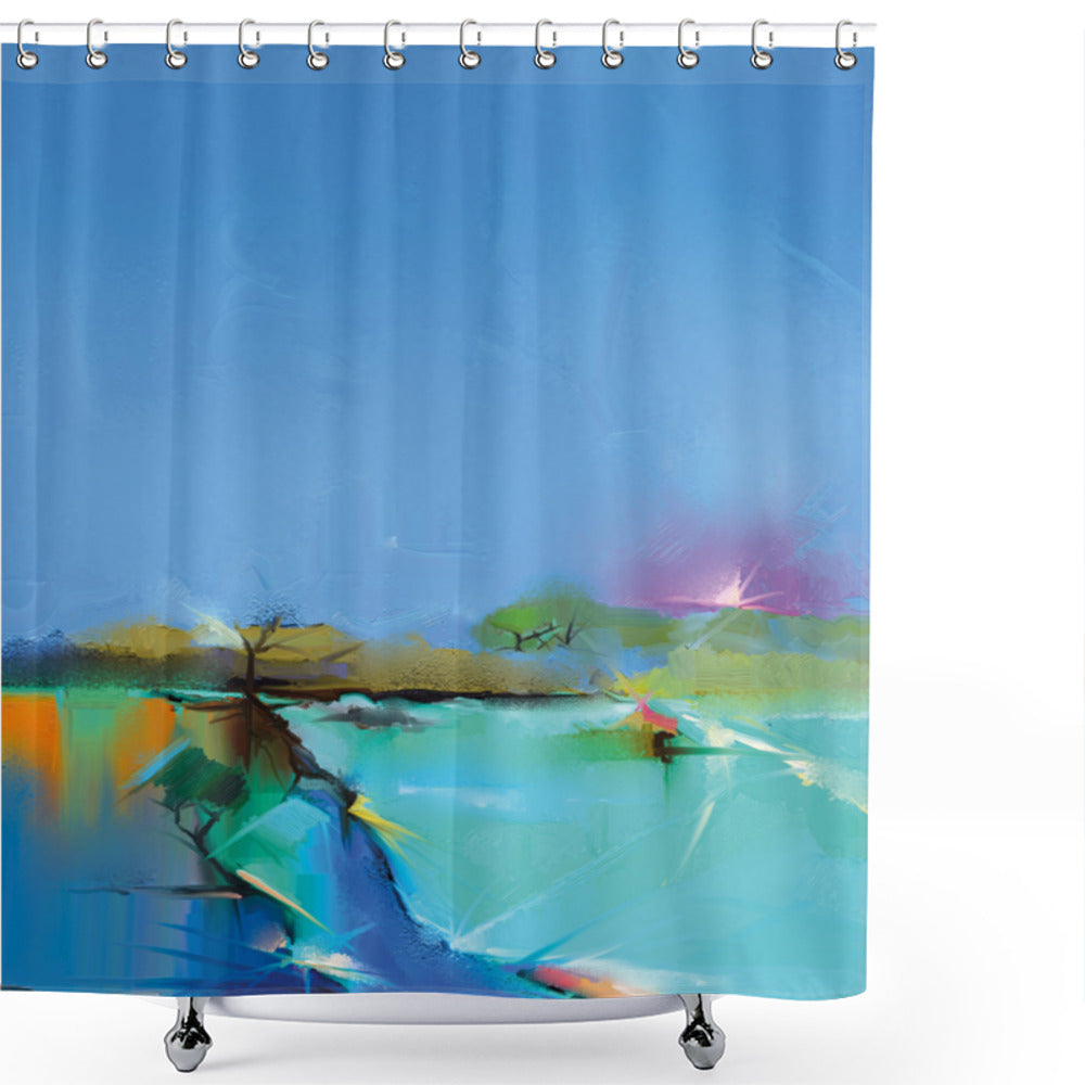 Artistic Blue Aqua Abstract Sunrise Scene Shower Curtain