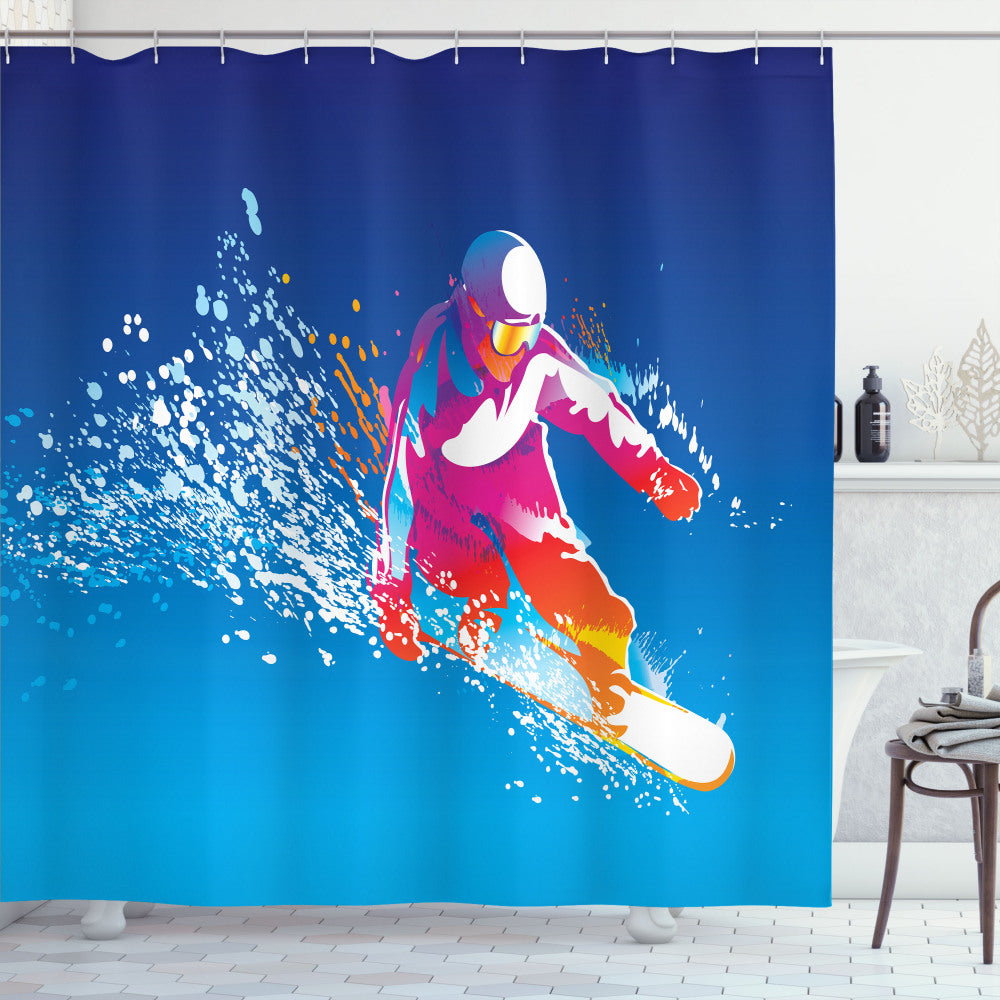 Vibrant Multicolor Youth Snowboarding Man Shower Curtain