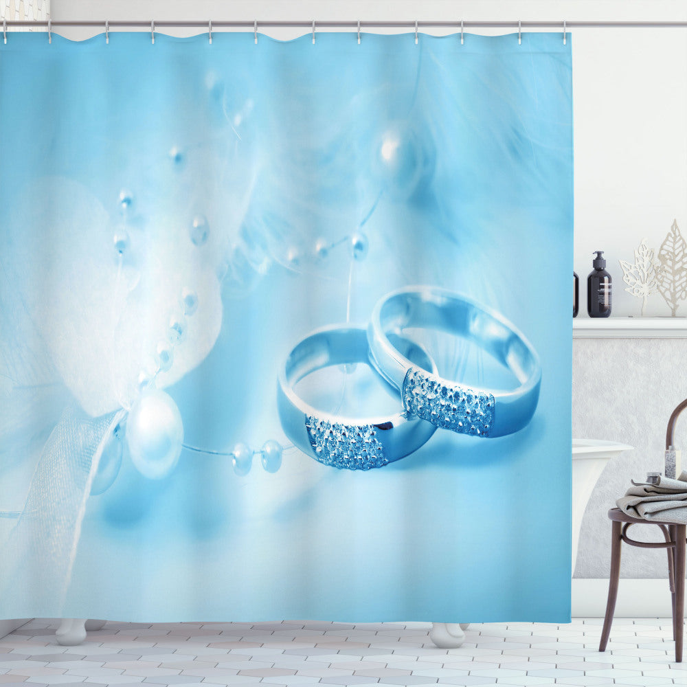 Wedding Rings and Pearls: Pale Blue and White Wedding Shower Curtain