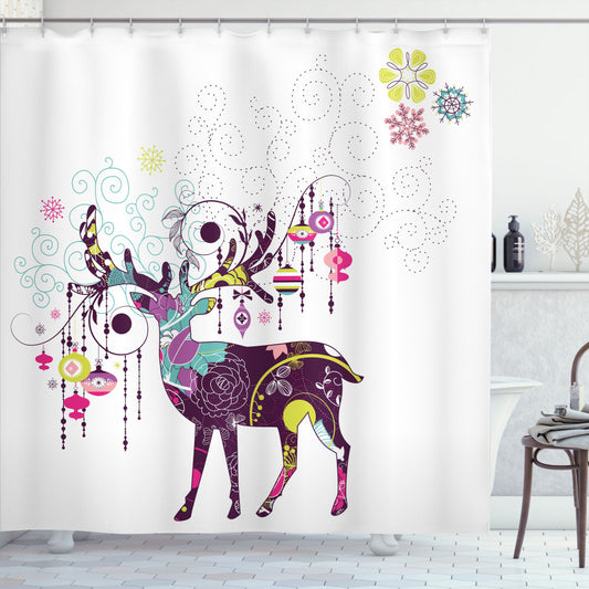 Christmas Reindeer Ornaments in Multicolor - Shower Curtain