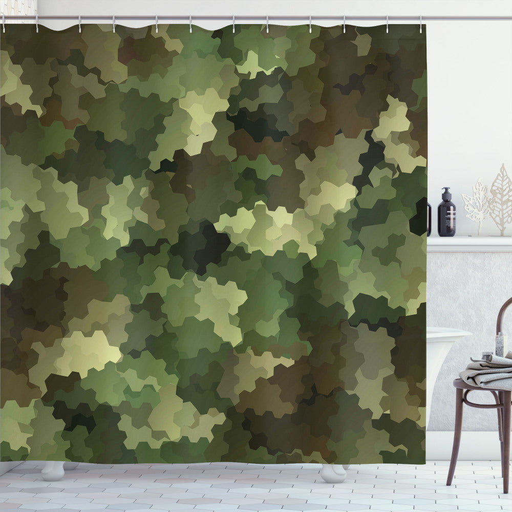 Abstract Glass Effect Combined with Keywords: Camo, Pale Green Brown, Green - Shower Curtain