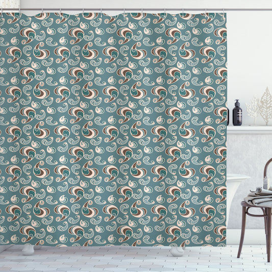 Vintage Abstract Brown and Blue Slate Blue Beige Brown Shower Curtain