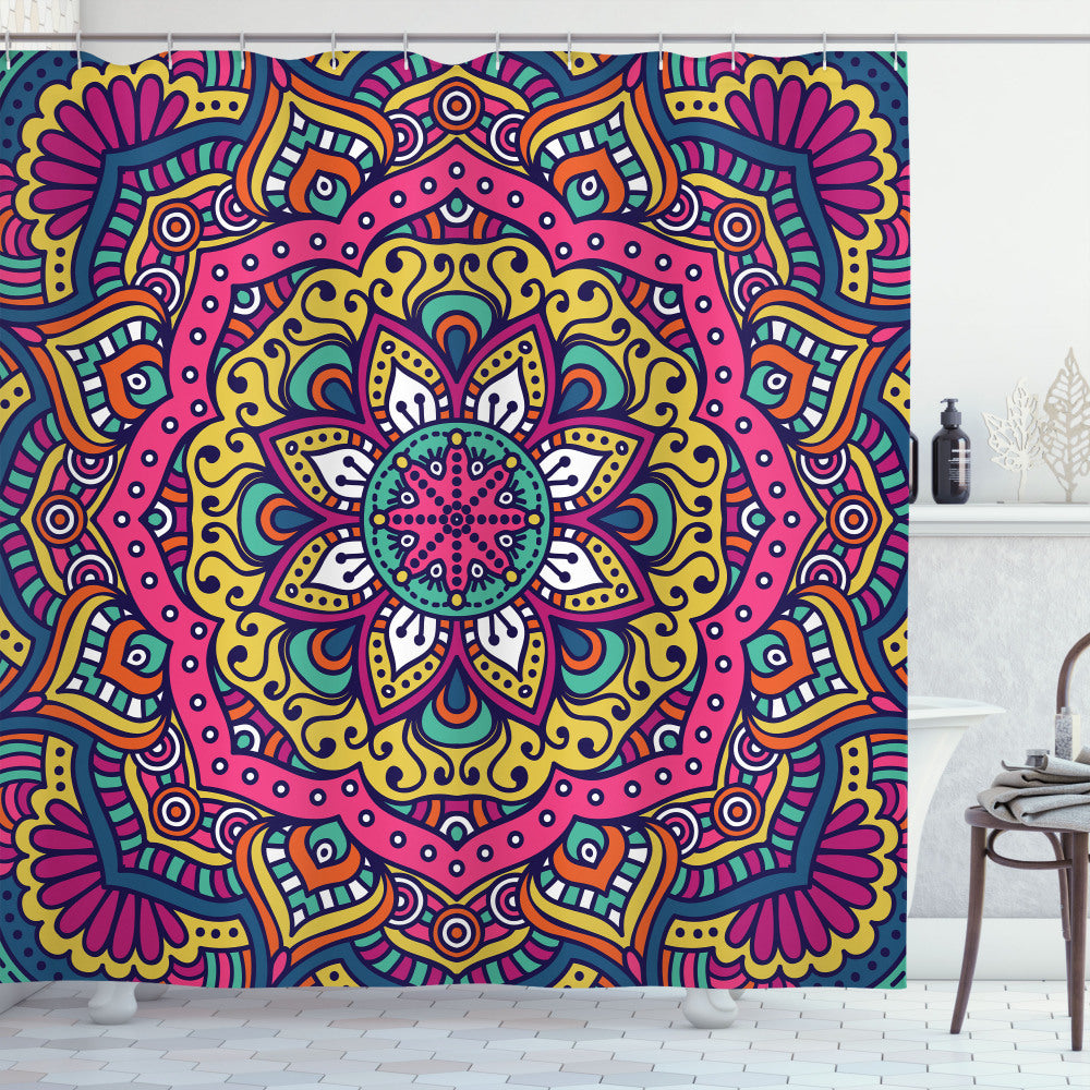 Vibrant Mandala Floral Shower Curtain in Multicolor Palette