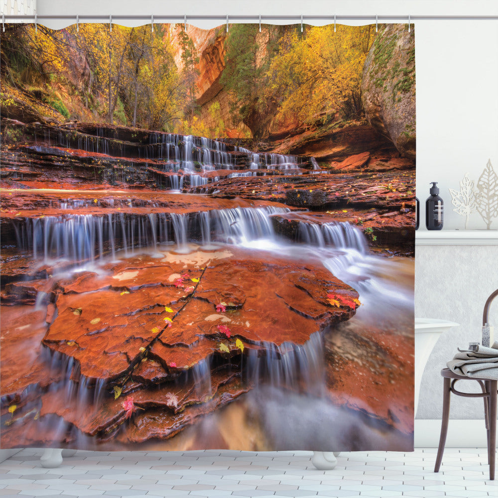 Brown Waterfall Autumn National Park Shower Curtain