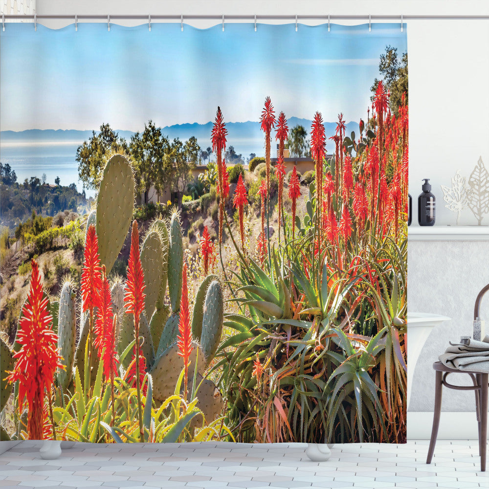 Cactus-themed Multicolor Desert Mountain Photo Shower Curtain