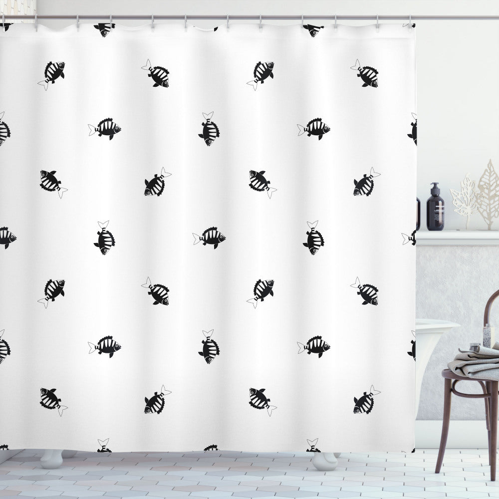 Tropical Fish Shower Curtain: White and Black Underwater Creatures