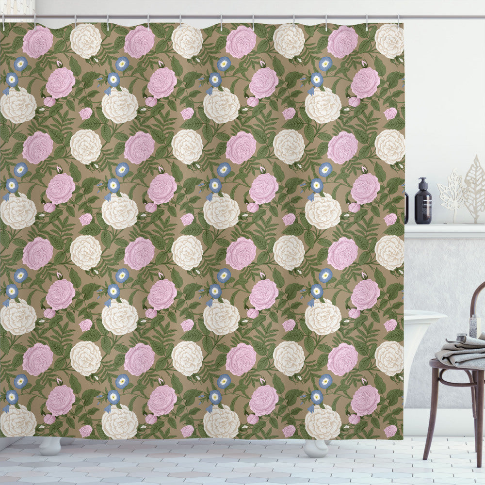 Botanical Multicolor Romantic Rose Branches Shower Curtain