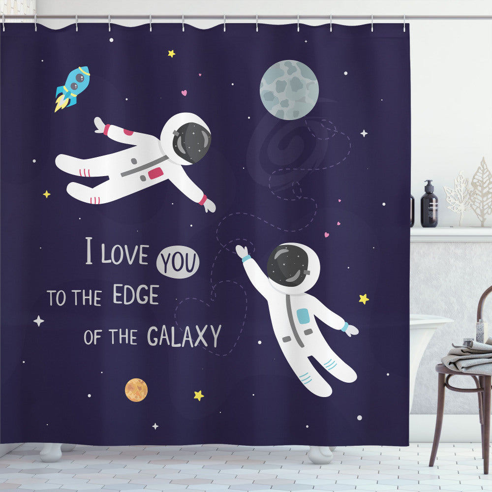 Astronauts in Love: Universe-inspired Dark Purple and Multicolor Shower Curtain