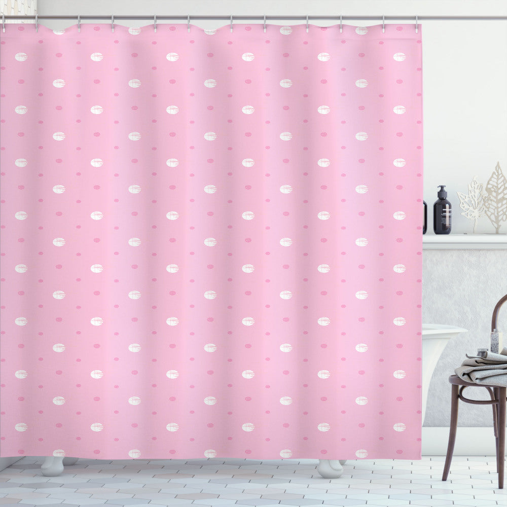 Baby Pink and White Polka Dot Brushed Round Motif Shower Curtain