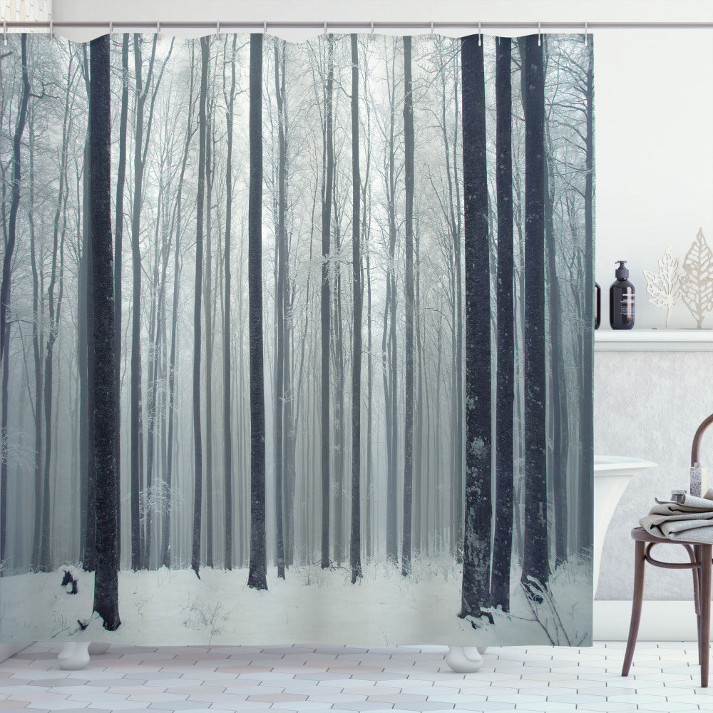 Winter Wonderland: White and Black Foggy Forest Shower Curtain